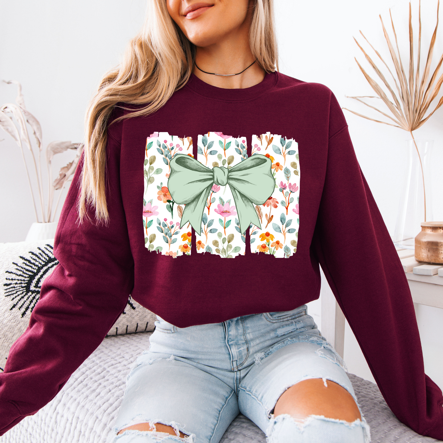 Floral Bow Sweatshirt 🌿🎀