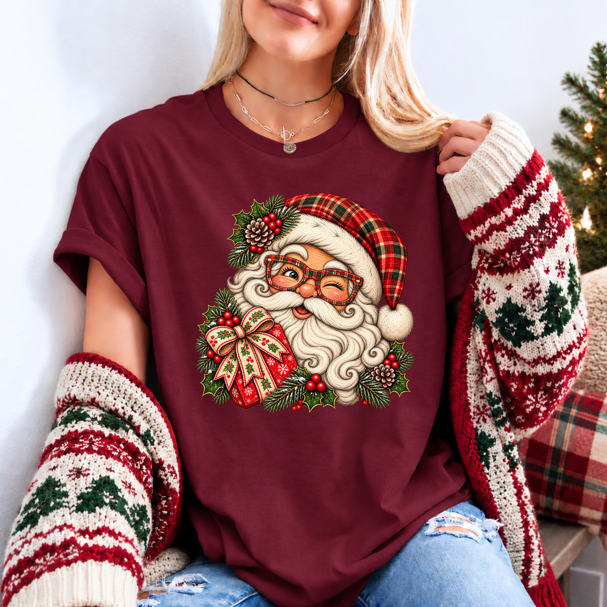 Santa's Merry Little Wink 🎅🎄✨ Organic Cotton Christmas T-Shirt