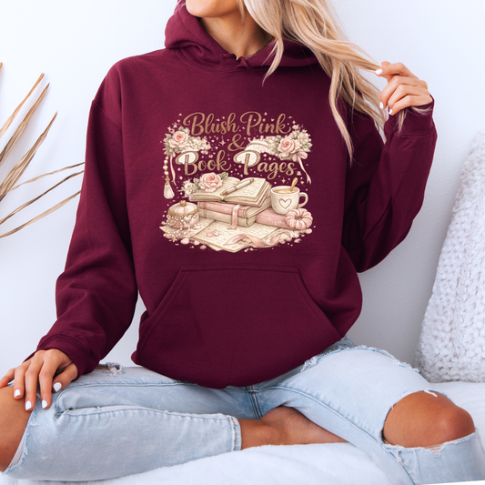 Blush Pink & Book Pages 📚🌸 Luxuriously Thick Hoodie