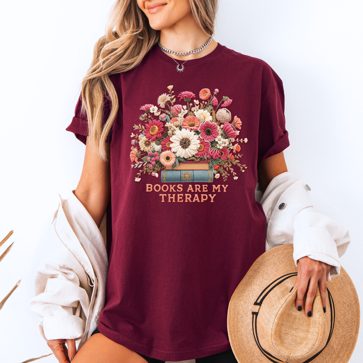 Books Are My Therapy📚🌸 t-shirt 100% Organic Cotton