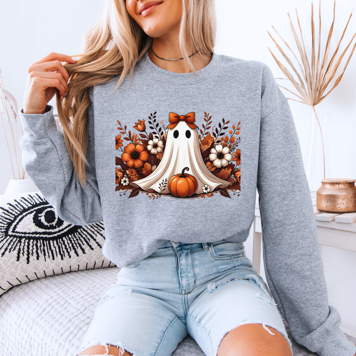 Pumpkin Ghost Bloom Organic Cotton Crewneck Sweatshirt