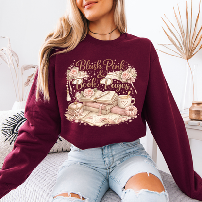 Blush Pink & Book Pages 📚🌸 Sweatshirt