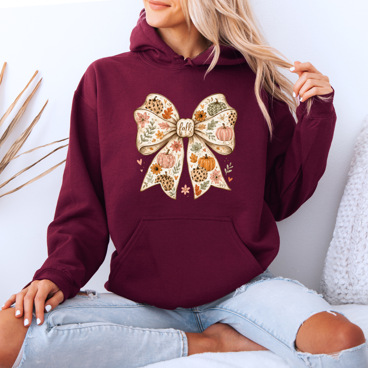 🎃🎀 Pumpkin Bow Fall Premium Hoodie 🍂✨