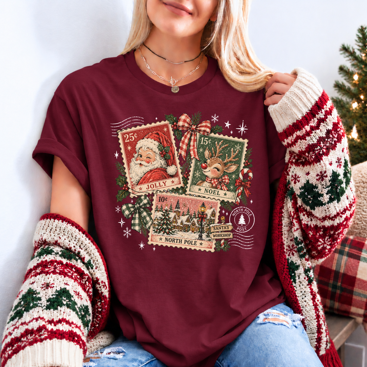 Vintage North Pole Post 🎅🏻🎄 Organic Cotton Christmas T-Shirt