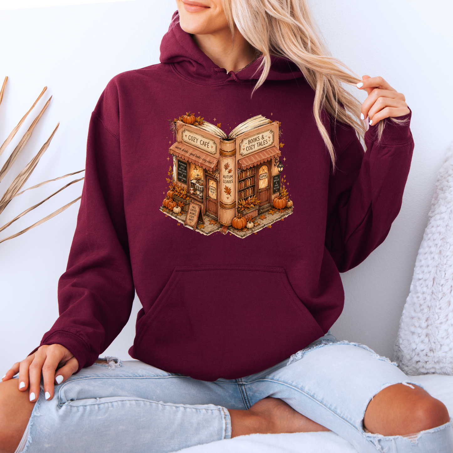📚🍂 Cozy Café & Books Autumn Hoodie ☕🎃