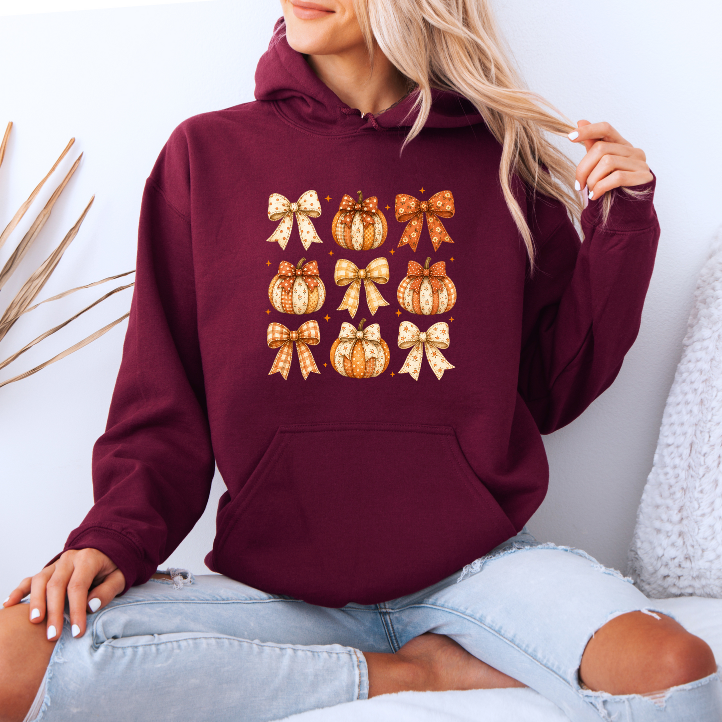 🎀🎃 Pumpkin Bows Autumn Hoodie 🍂✨