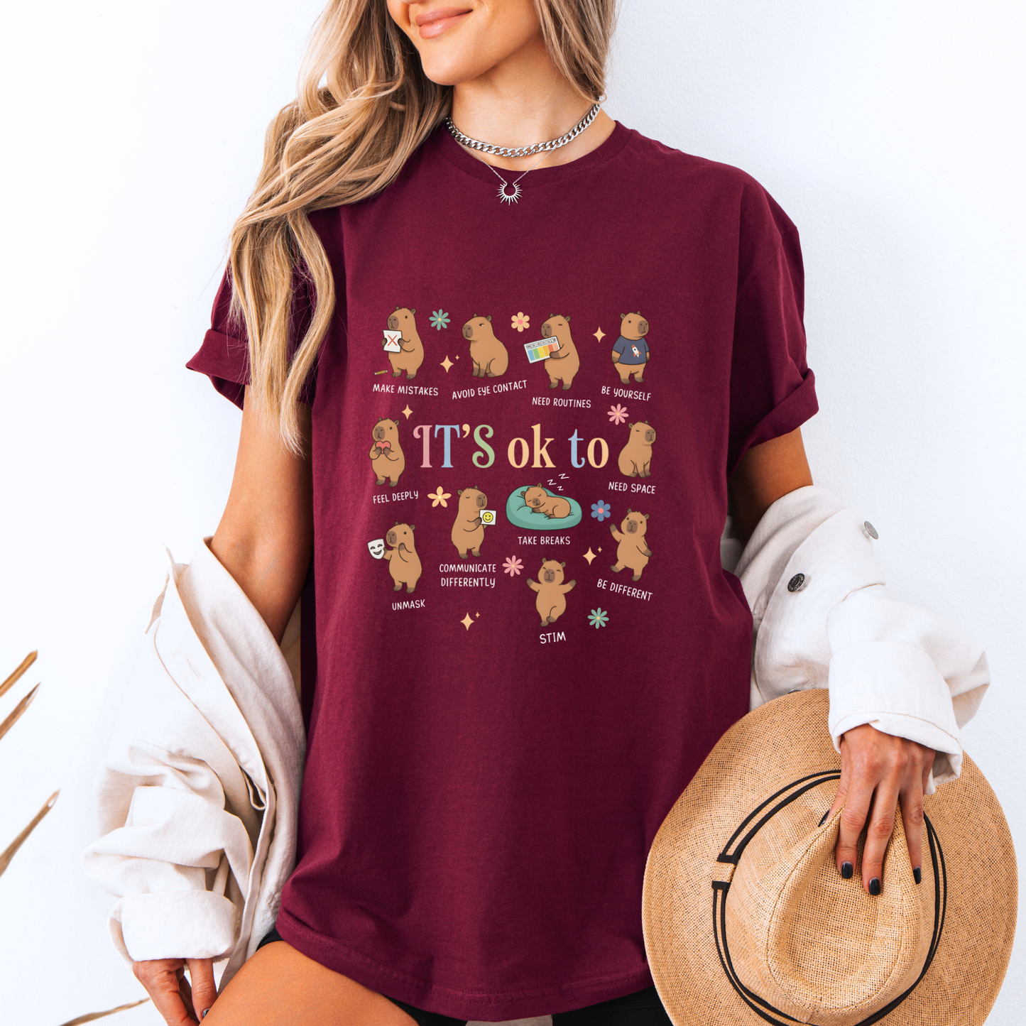 🌸 Cute Capybara Positive Vibes T-Shirt🐻 ✨