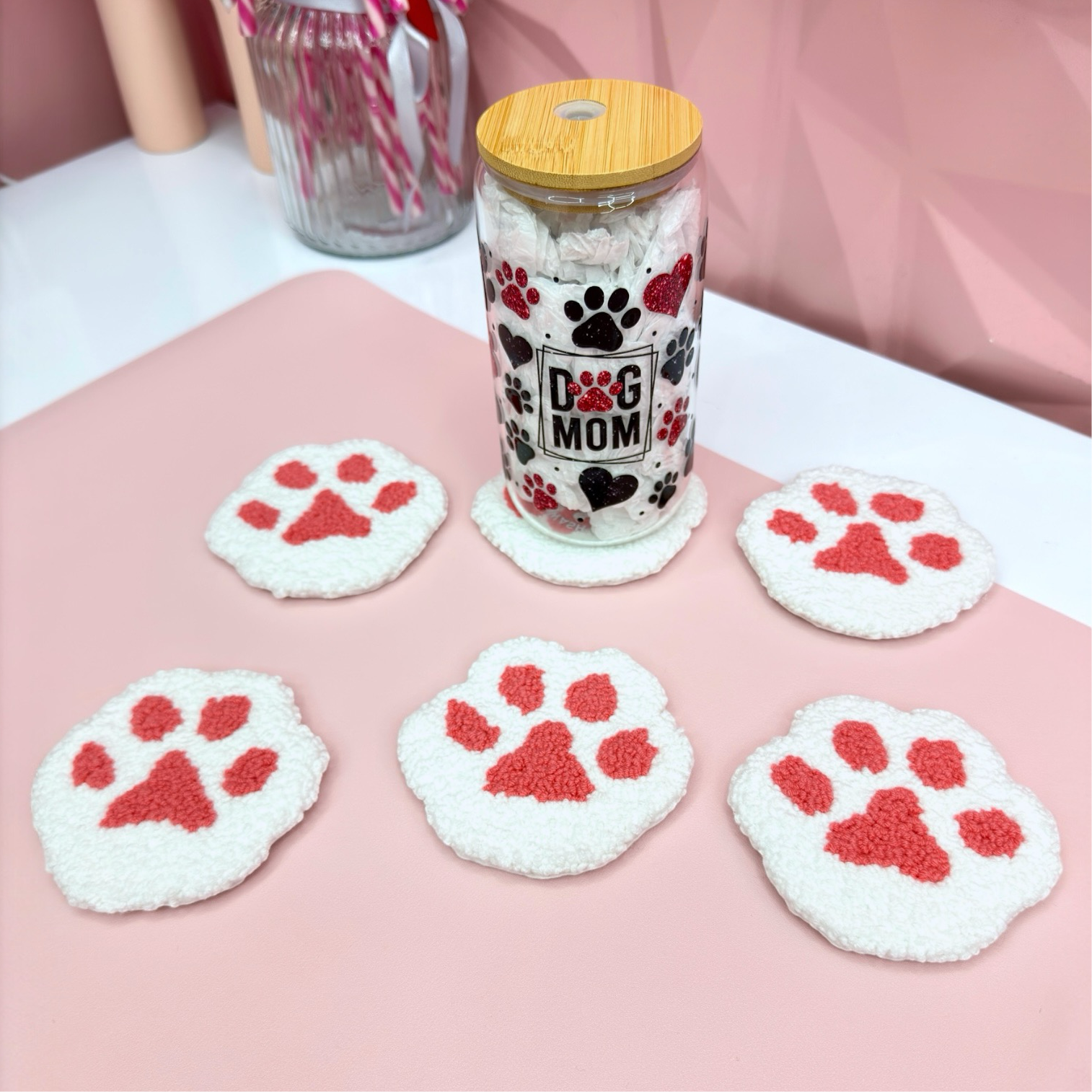 🐾 Pawfect Mug Rug Coaster – Handmade Punch Needle Art ❤️