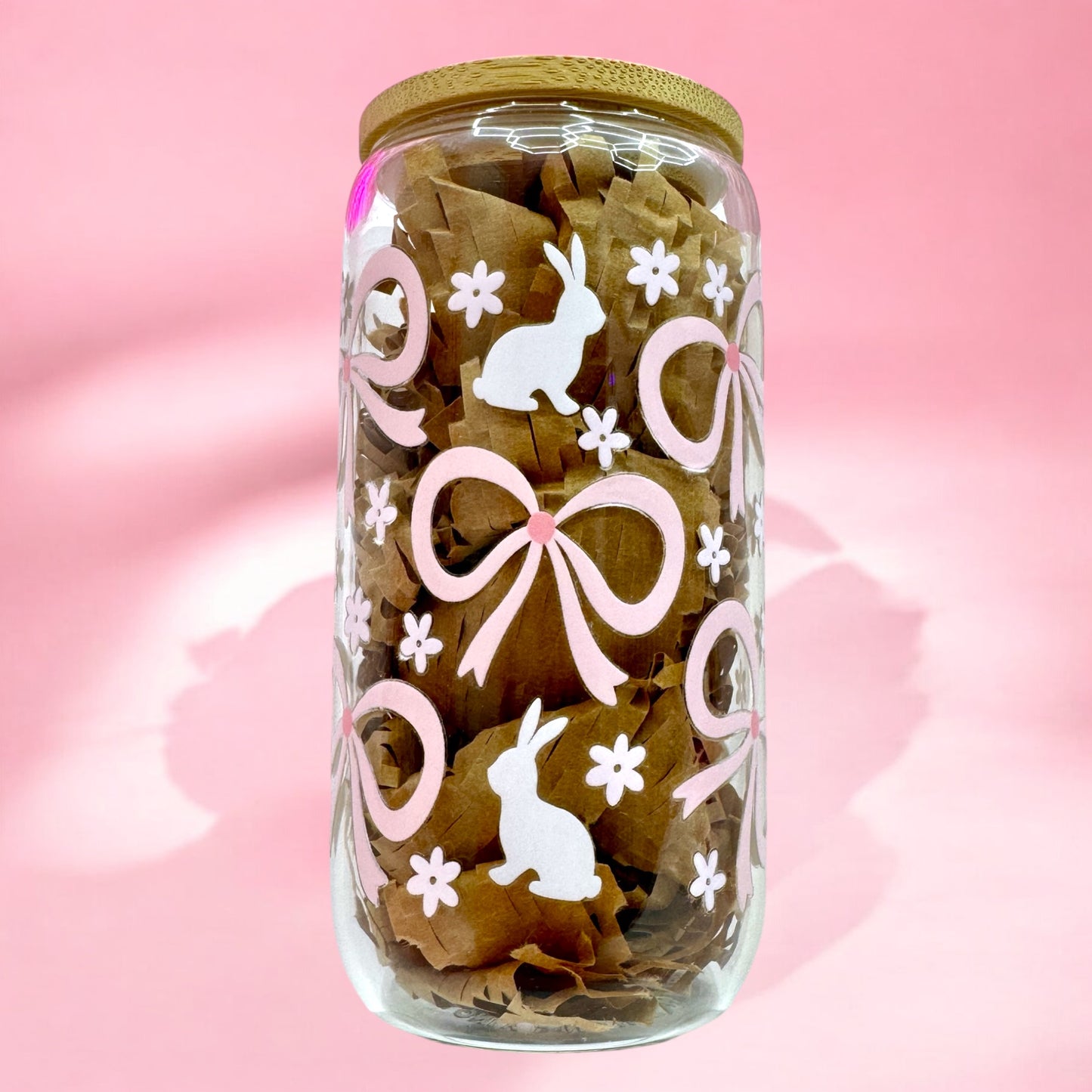 🎀🐰 Pink Bow Bunny 16oz Glass Cup
