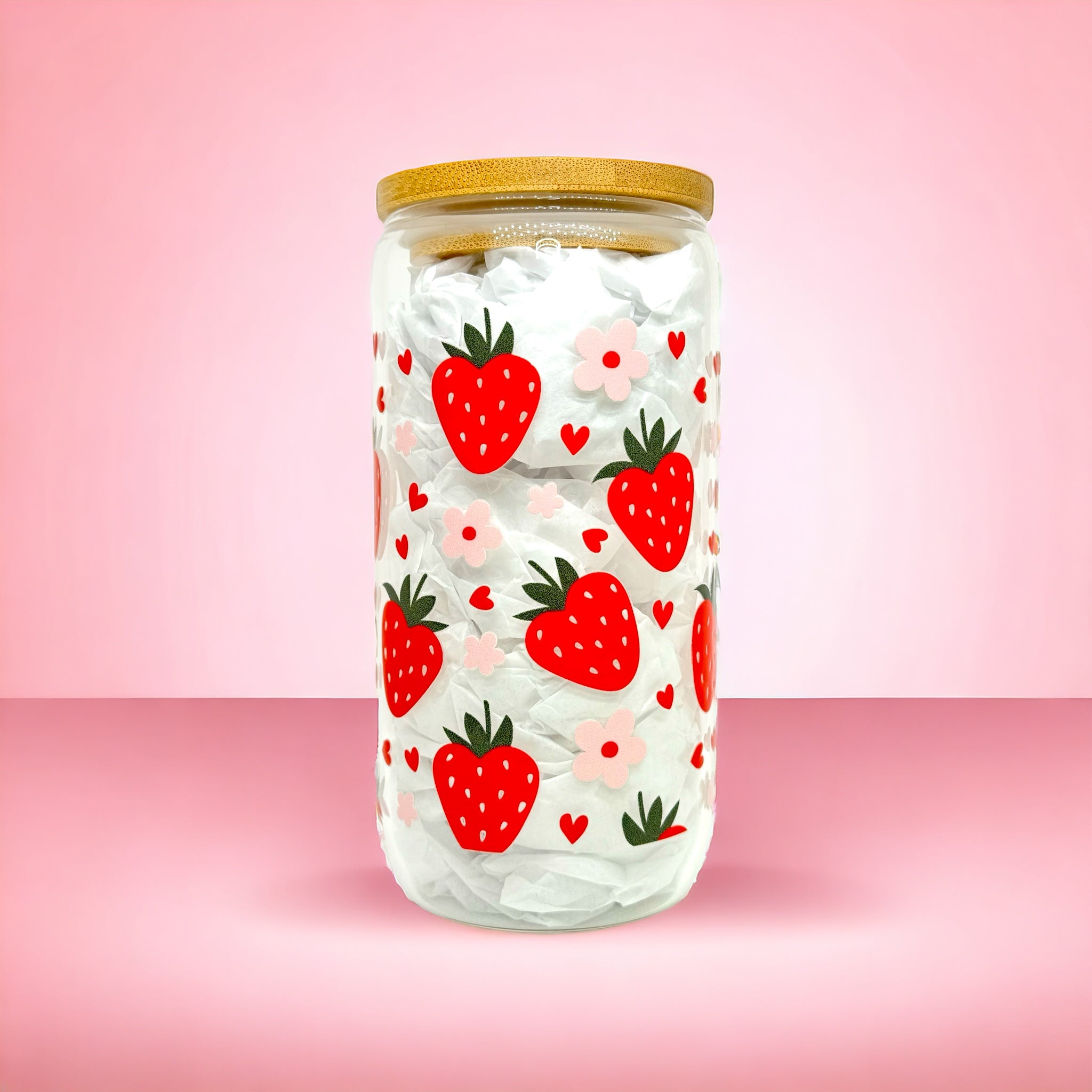 Strawberry  Floral 16oz (455ml) Libbey Glass Can