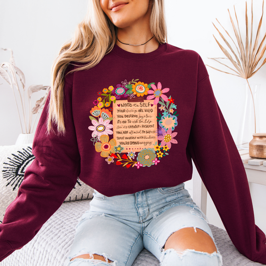 Note to Self Floral Affirmations🌸✨💛 Organic Cotton Sweatshirt