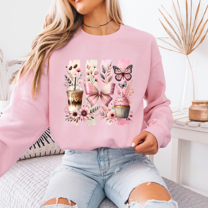 🩷☕ Coquette Coffee & Cupcake Sweatshirt 🎀🦋