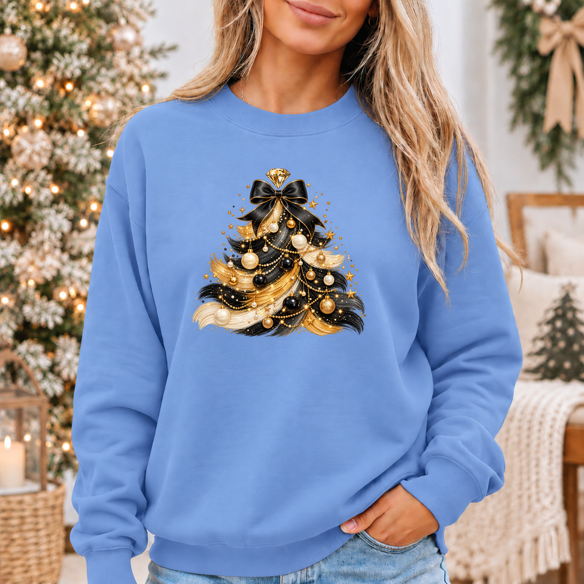 Midnight Glam Christmas Tree ✨🖤 Cosy Christmas Sweatshirt