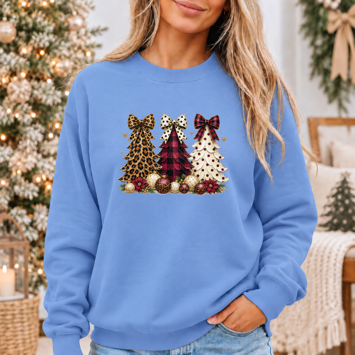 Christmas Trees & Pretty Bows 🎄🎀✨ Cosy Christmas Sweatshirt