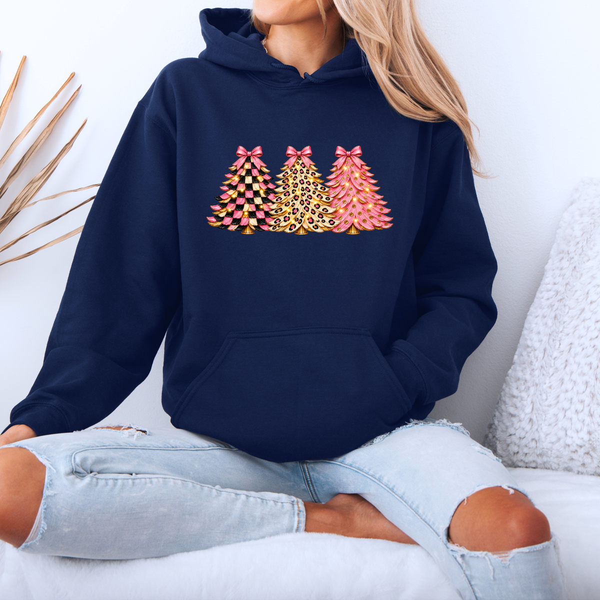 Pink, Wild & Bow-tiful Christmas Trees 🎀🎄  Premium Christmas Hoodie