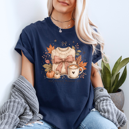 🍂🎀 Sweater Weather Bow Cotton T-Shirt 🧶✨