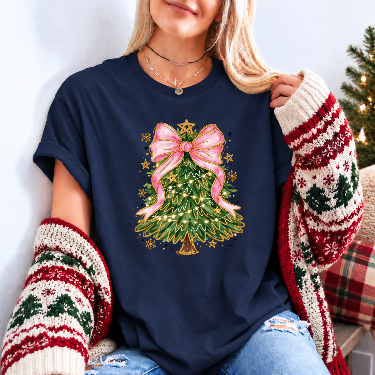 Pretty in Pink Christmas Magic 🎀🎄✨ Organic Cotton Christmas T-Shirt