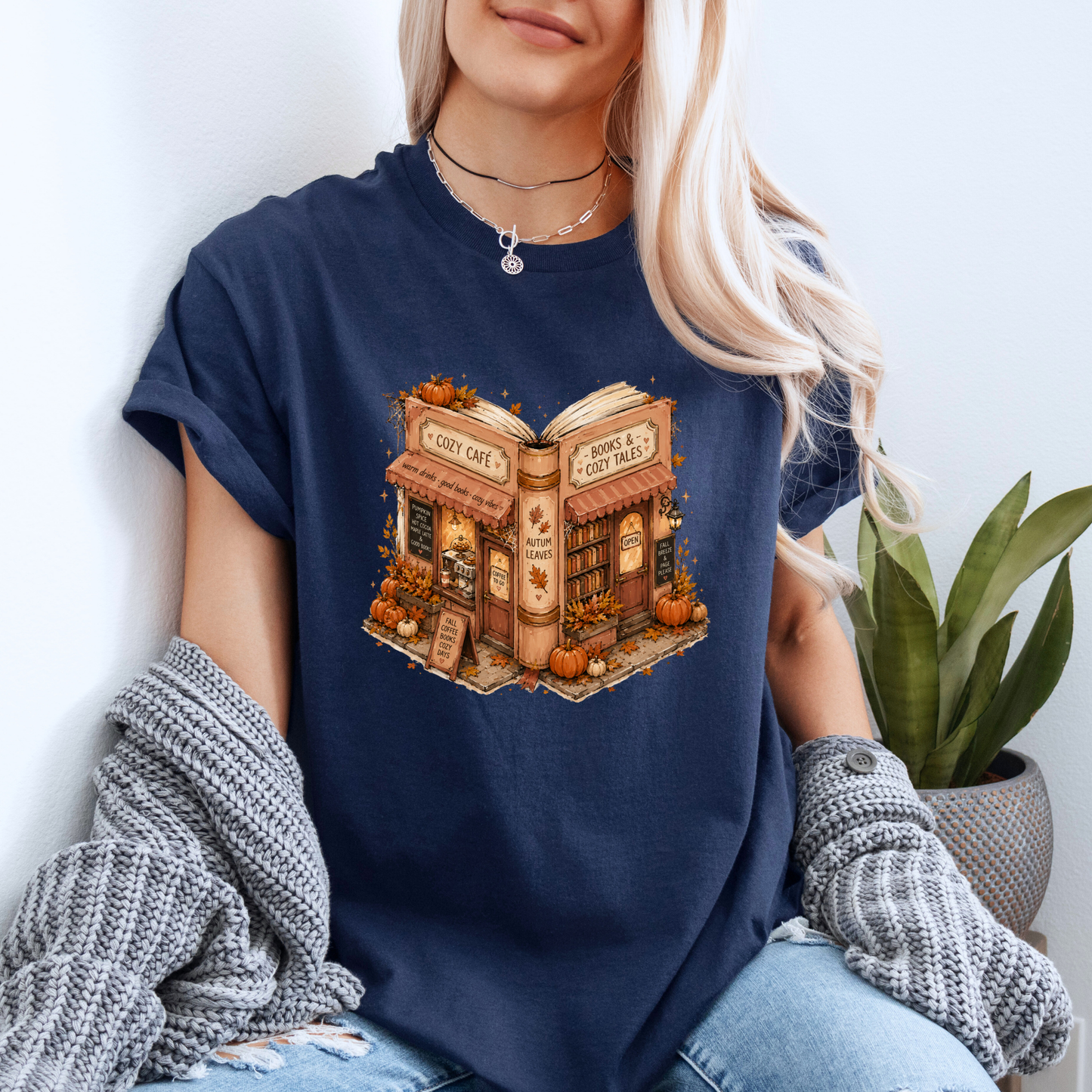 📚🍂 Cozy Café & Books Autumn T-Shirt ☕🎃