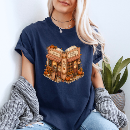 📚🍂 Cozy Café & Books Autumn T-Shirt ☕🎃