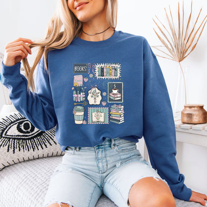 Cozy Book Lover Aesthetic Sweatshirt 📚☕🌿✨