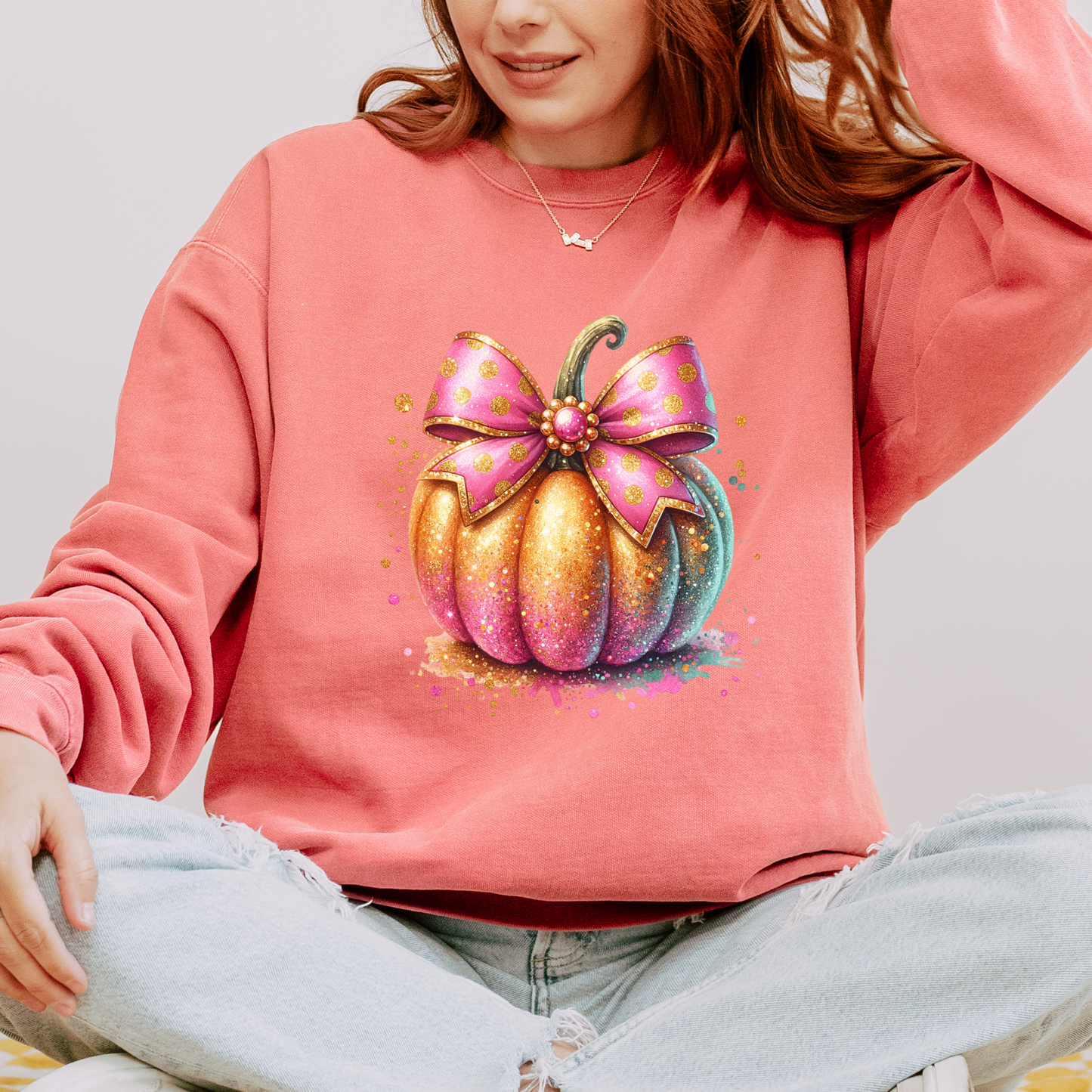Glitter Pumpkin Organic Cotton Crewneck Sweatshirt