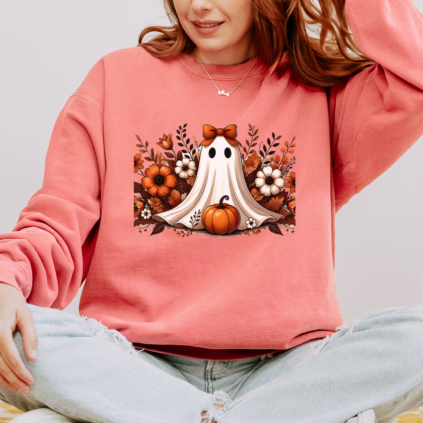 Pumpkin Ghost Bloom Organic Cotton Crewneck Sweatshirt