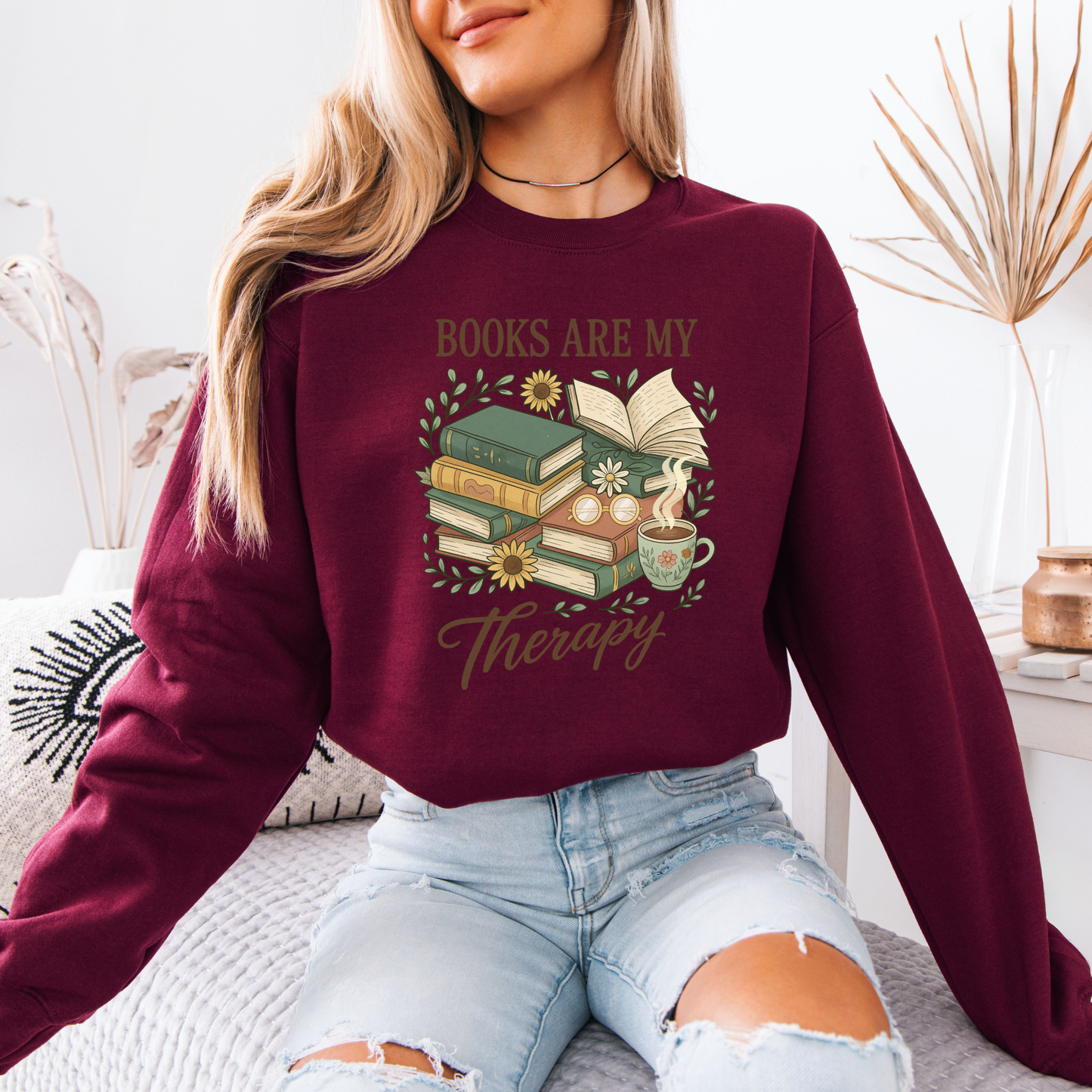 📖 Books Are My Therapy 💗 Organic Cotton Sweatshirt