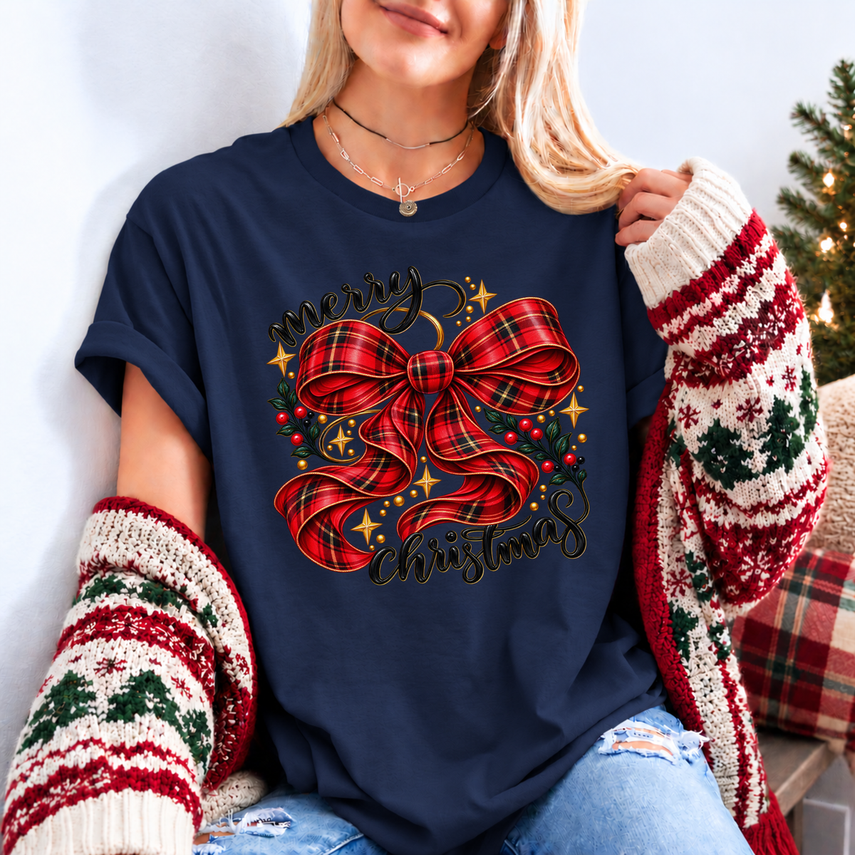 A Tartan Christmas Wish 🎀 | Organic Cotton Christmas T-Shirt
