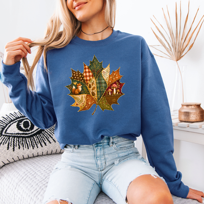 🍂🧵 Patchwork Autumn Leaf Soft Sweatshirt 🍁✨