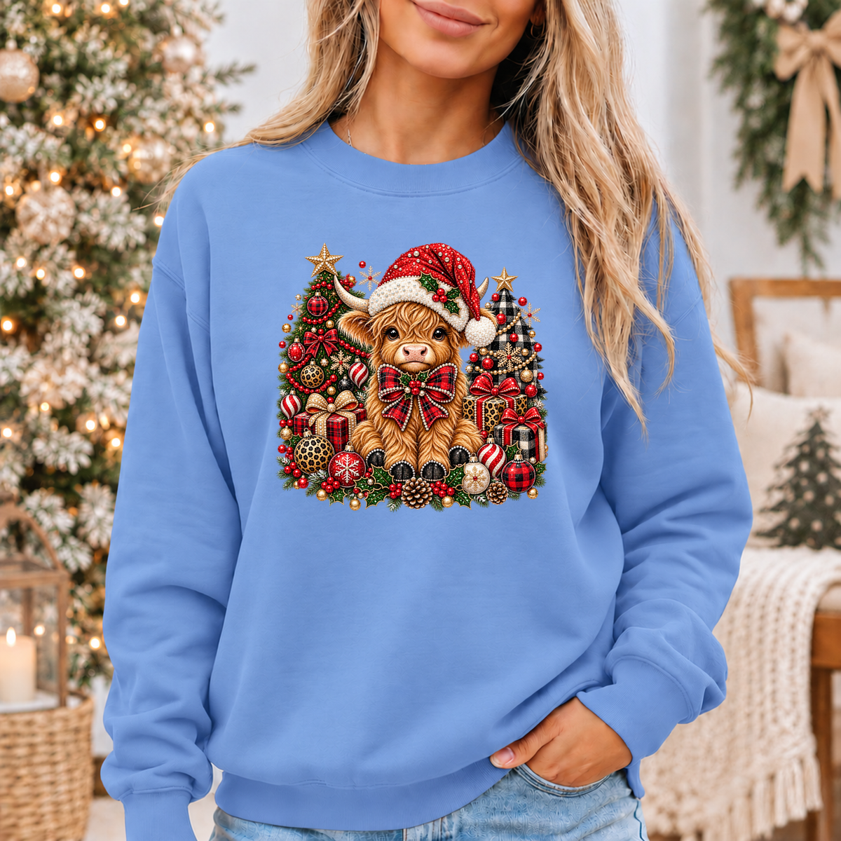Moo-rry Christmas Highland Cow 🐮🎄🎀 Cosy Christmas Sweatshirt