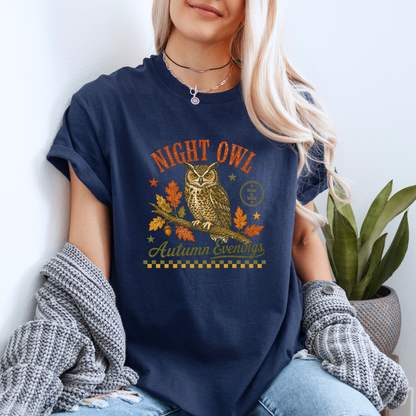 🦉 Night Owl Autumn Evenings T-Shirt 🍂✨
