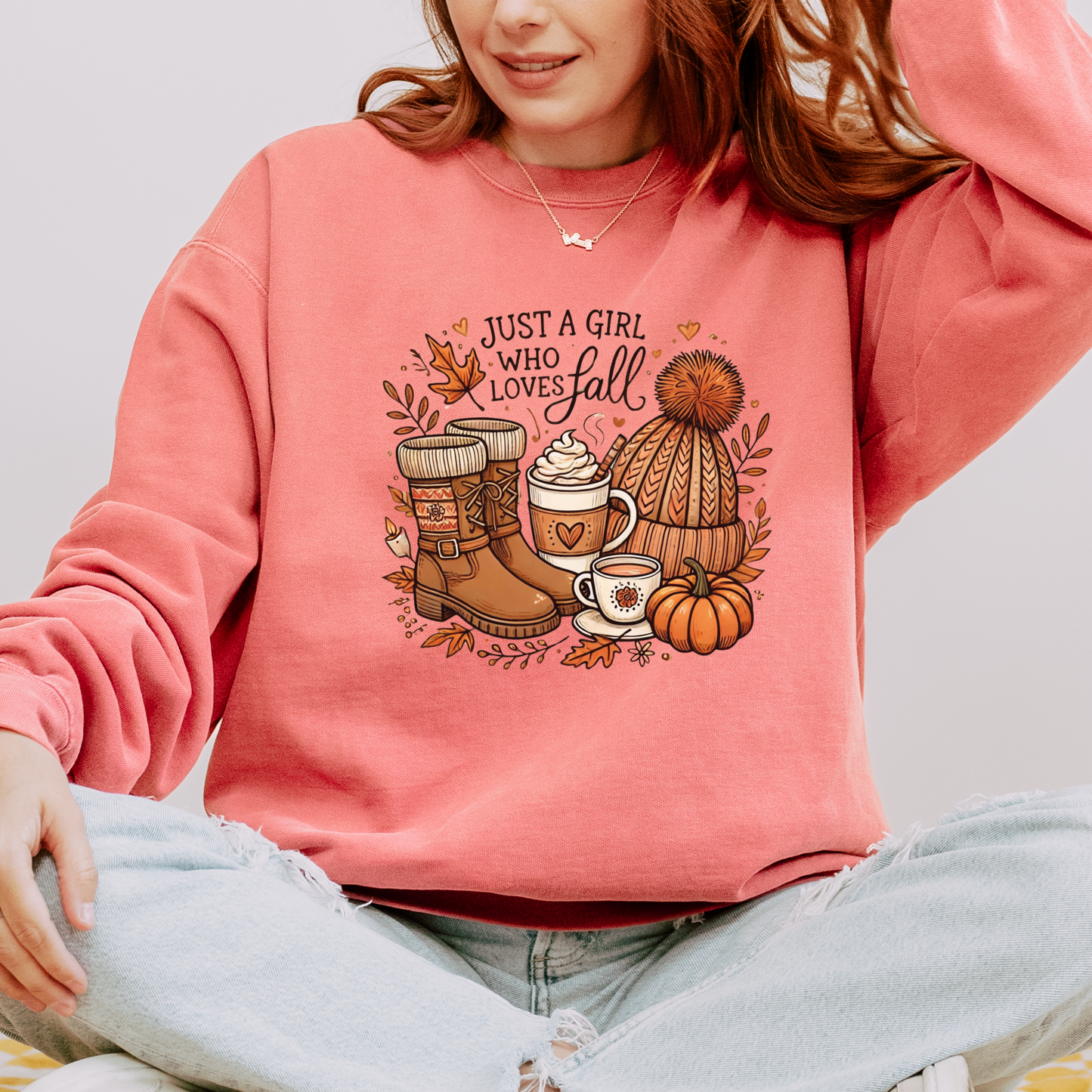 Just a Girl Who Loves Fall Organic Cotton Crewneck Sweatshirt