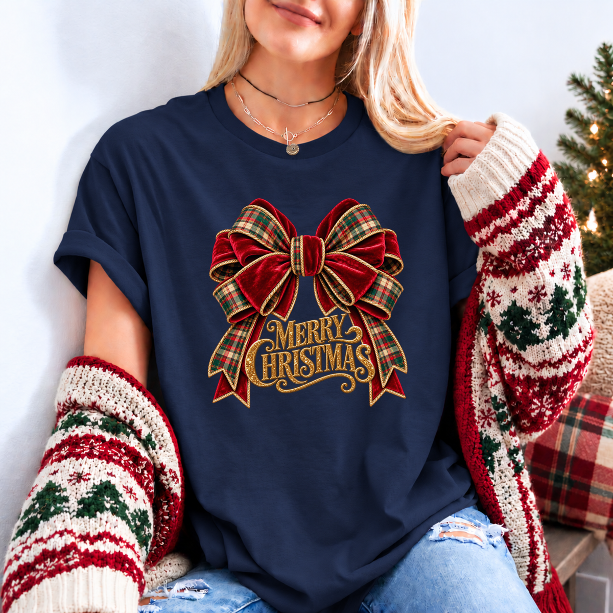 Christmas in Velvet & Tartan 🎀🎄✨ Organic Cotton Christmas T-Shirt