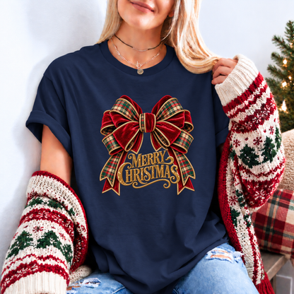 Christmas in Velvet & Tartan 🎀🎄✨ Organic Cotton Christmas T-Shirt