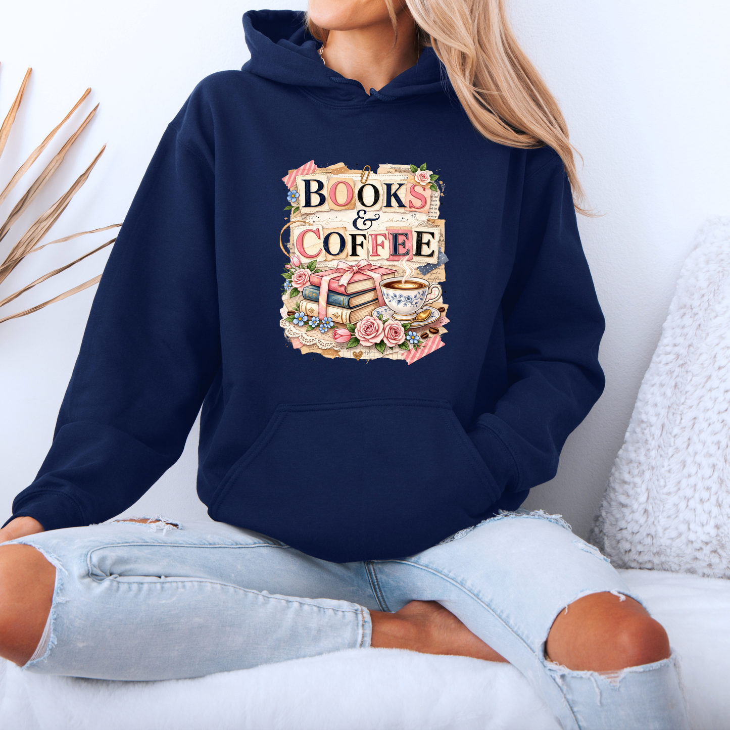 Books & Coffee Vintage Collage Hoodie
