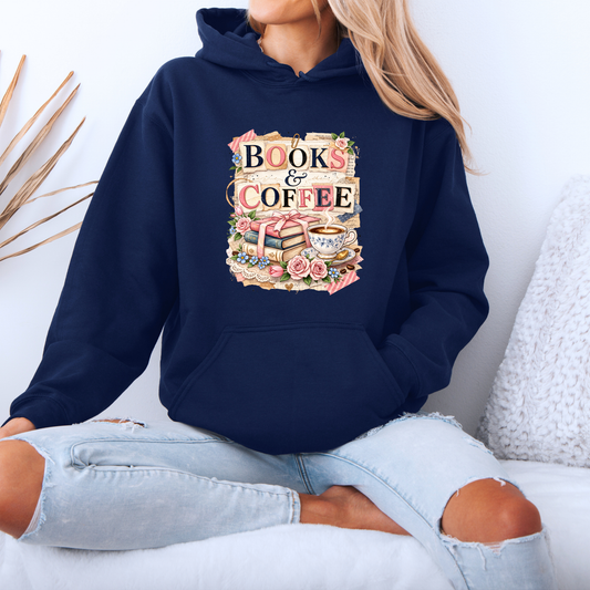 Books & Coffee Vintage Collage Hoodie