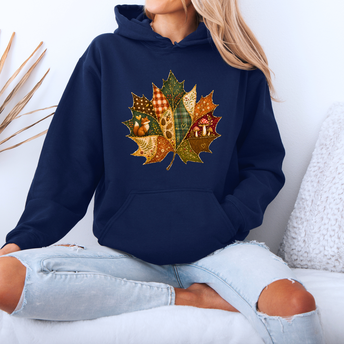🍂🧵 Patchwork Autumn Leaf Premium Hoodie 🍁✨
