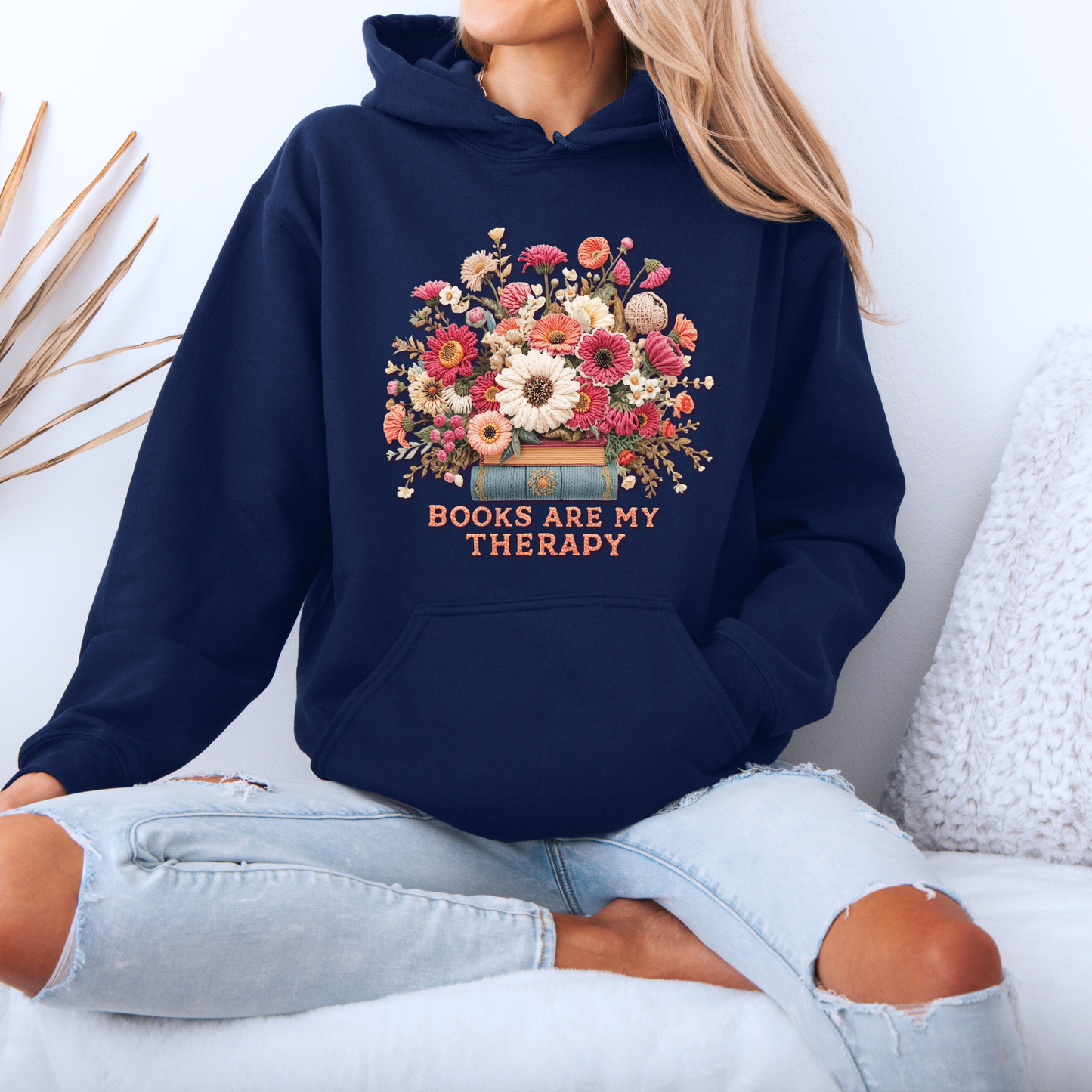 Books Are My Therapy📚🌸 Luxuriously Thick Hoodie