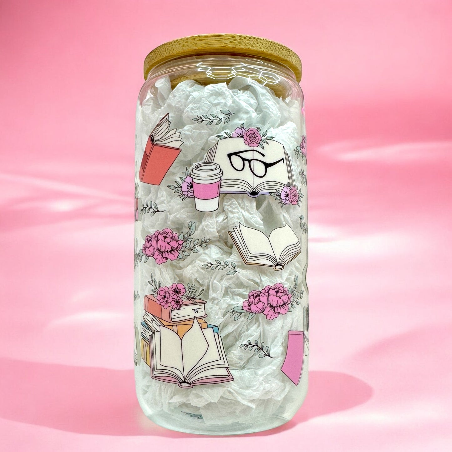 📚Booktrovert 16oz Glass Cup – Aesthetic Book Lover’s✨
