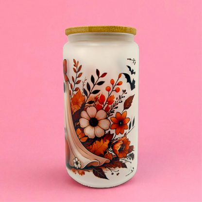 🎃👻 Fall Ghost & Pumpkin 16oz Frosted Glass Can