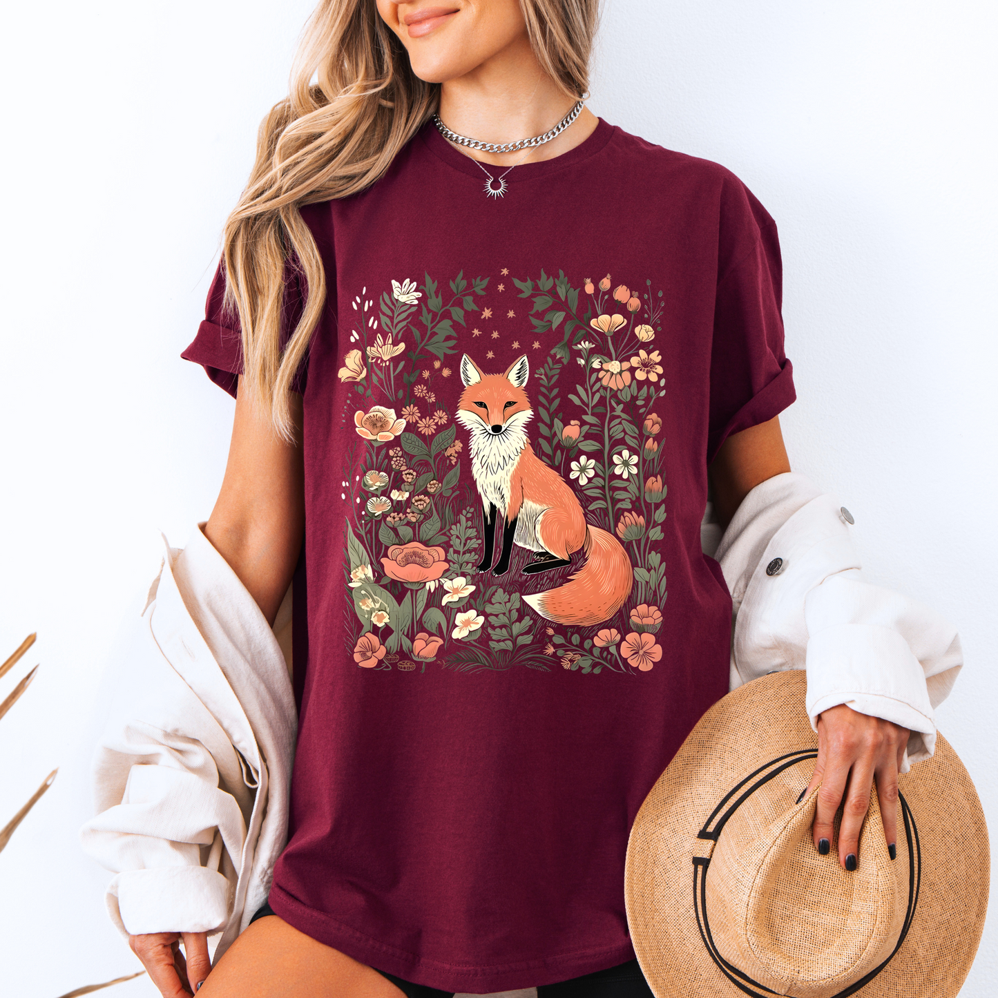 🦊🌸 Woodland Fox Tee🧣100% Organic cotton