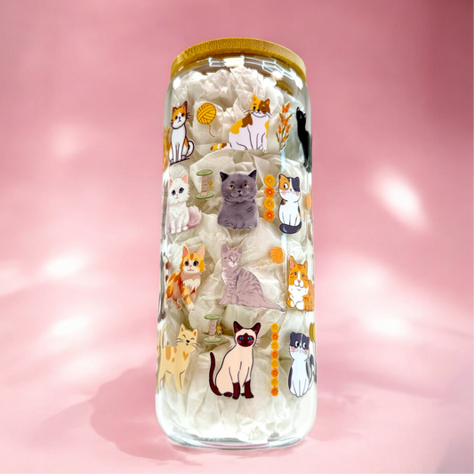 🌸 Meow & Sip – 20oz Cat Lovers Glass Cup 🐾