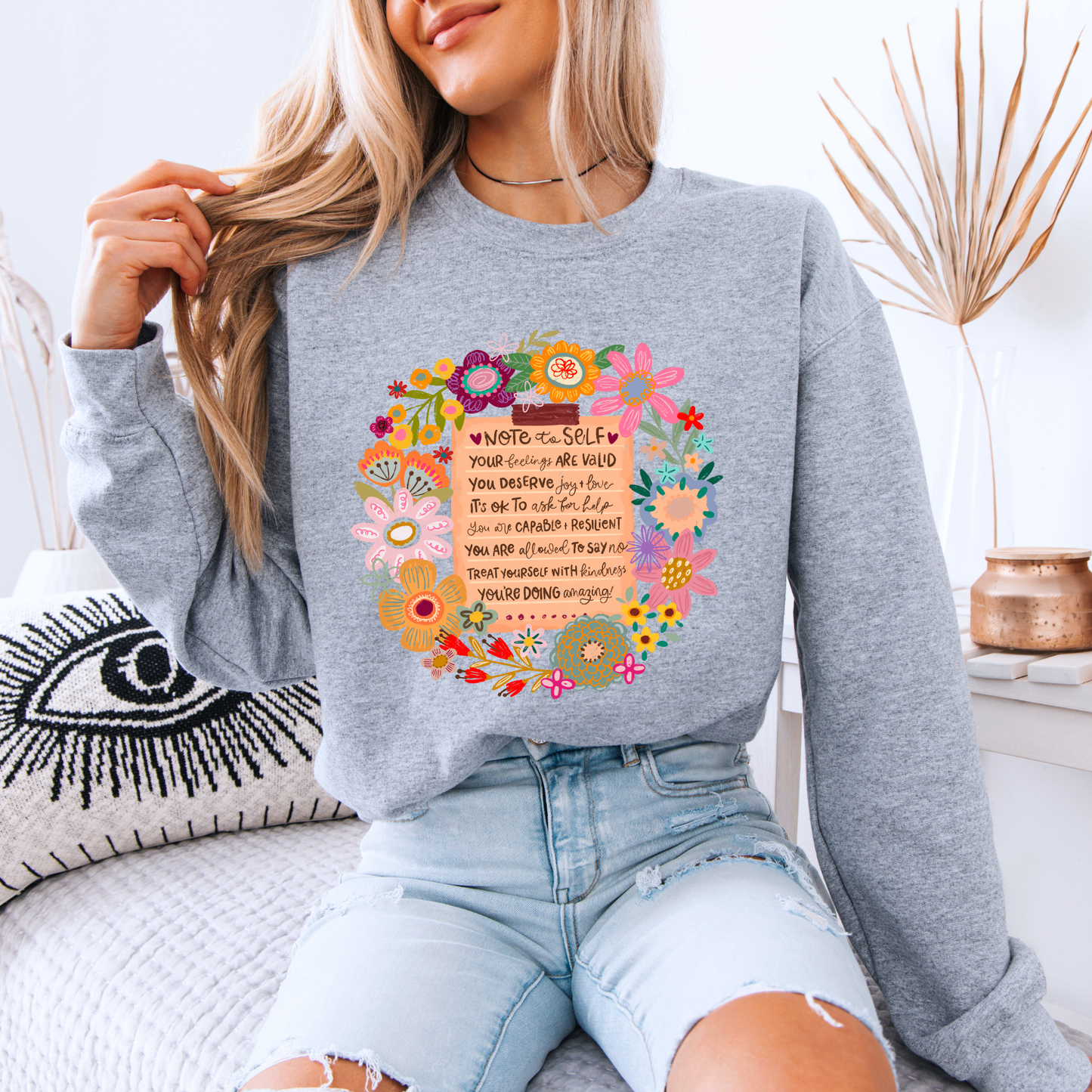 Note to Self Floral Affirmations🌸✨💛 Organic Cotton Sweatshirt