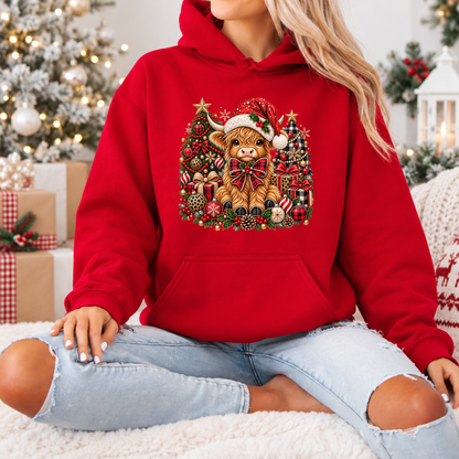 Moo-rry Christmas Highland Cow 🐮🎄  Premium Christmas Hoodie