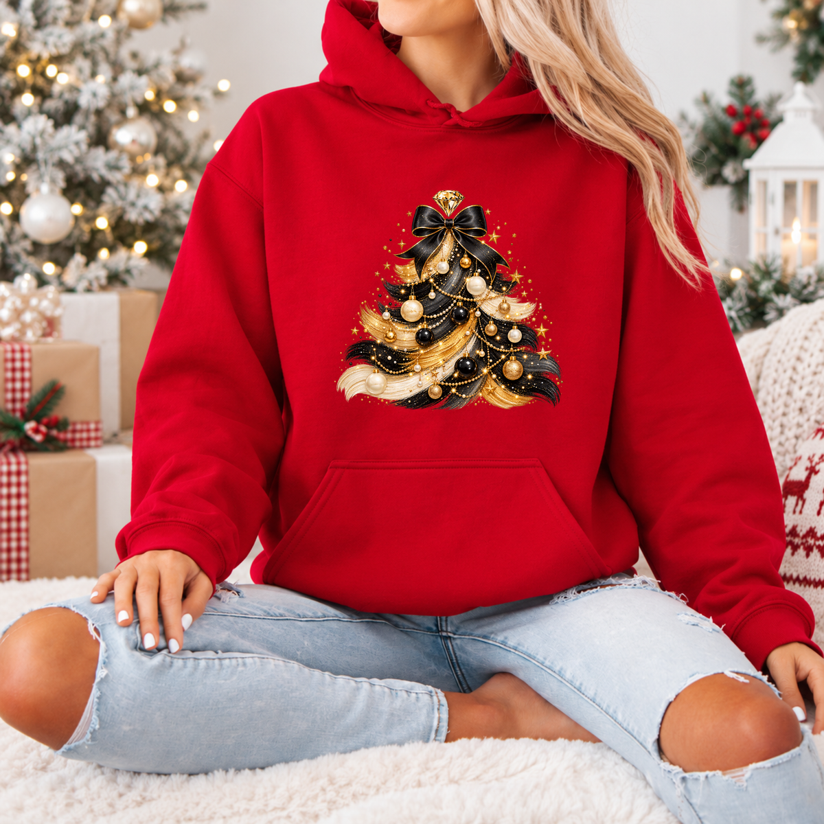 Midnight Glam Christmas Tree ✨🖤  Premium Christmas Hoodie