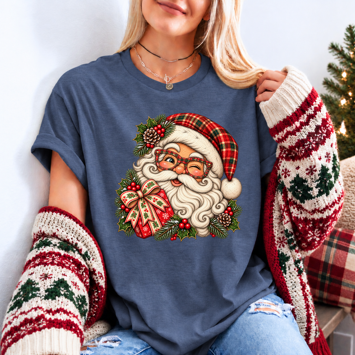 Santa's Merry Little Wink 🎅🎄✨ Organic Cotton Christmas T-Shirt