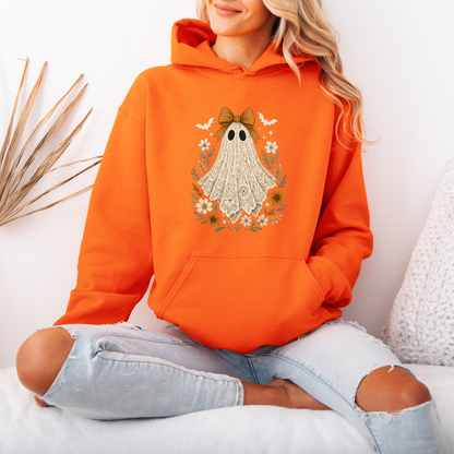 👻🎀 Vintage Lace Ghost Floral Hoodie 🌼🍂🤎