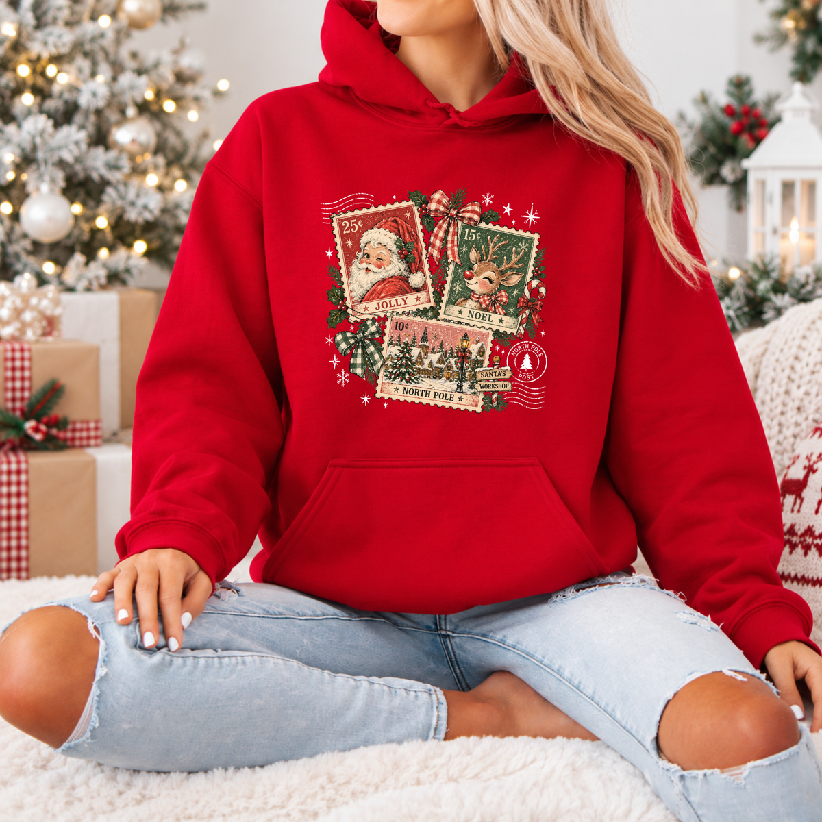 Vintage North Pole Post 🎅🏻🎄  Premium Christmas Hoodie
