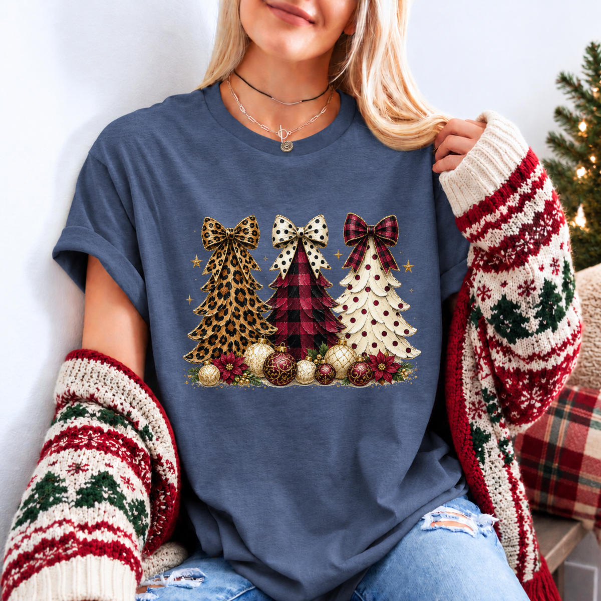 Wild & Bow-tiful Christmas Trees 🎄🎀 Organic Cotton Christmas T-Shirt