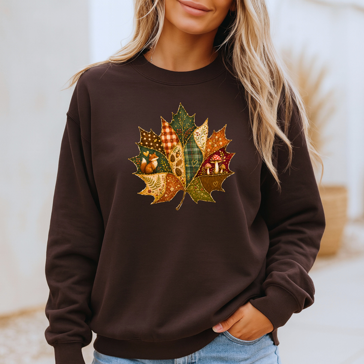🍂🧵 Patchwork Autumn Leaf Soft Sweatshirt 🍁✨